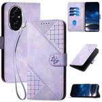 For Honor 200 Pro 5G Global Grid Butterfly Embossed Pattern Leather Phone Case with Lanyard(Light Purple)