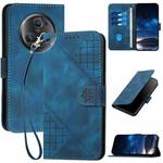 For Honor Magic5 Pro Grid Butterfly Embossed Pattern Leather Phone Case with Lanyard(Dark Blue)