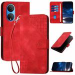 For Honor X7 4G / Play 30 Plus YX0080 Grid Butterfly Embossed Pattern Flip Leather Phone Case with Lanyard(Red)