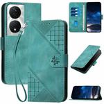 For Honor X7b 5G Grid Butterfly Embossed Pattern Leather Phone Case with Lanyard(Light Blue)