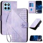 For Honor X8 5G YX0080 Grid Butterfly Embossed Pattern Flip Leather Phone Case with Lanyard(Light Purple)