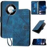 For Honor X50 Grid Butterfly Embossed Pattern Leather Phone Case with Lanyard(Dark Blue)