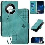 For Honor X50 Grid Butterfly Embossed Pattern Leather Phone Case with Lanyard(Light Blue)