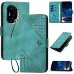 For Honor 300 Pro / Honor 300 Ultra Grid Butterfly Embossed Pattern Leather Phone Case with Lanyard(Light Blue)