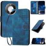 For Honor X60 / X9c Smart Grid Butterfly Embossed Pattern Leather Phone Case with Lanyard(Dark Blue)