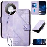 For Honor X60 / X9c Smart Grid Butterfly Embossed Pattern Leather Phone Case with Lanyard(Light Purple)
