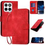 For Honor X8c 4G Grid Butterfly Embossed Pattern Leather Phone Case with Lanyard(Red)