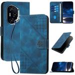 For Honor 400 Grid Butterfly Embossed Pattern Leather Phone Case with Lanyard(Dark Blue)