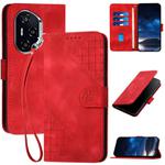 For Honor 400 Grid Butterfly Embossed Pattern Leather Phone Case with Lanyard(Red)