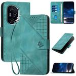 For Honor 400 Grid Butterfly Embossed Pattern Leather Phone Case with Lanyard(Light Blue)