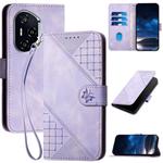For Honor 400 Grid Butterfly Embossed Pattern Leather Phone Case with Lanyard(Light Purple)