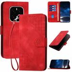 For Honor GT Pro Grid Butterfly Embossed Pattern Leather Phone Case with Lanyard(Red)