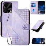 For Honor X5c Plus Grid Butterfly Embossed Pattern Leather Phone Case with Lanyard(Light Purple)