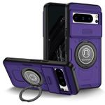 For Google Pixel 8 Pro Sliding Camshield TPU Hybrid PC Magnetic Holder Phone Case(Purple)