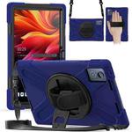 For Lenovo Tab K11 Plus Rotatable Holder Silicone Hybrid PC Tablet Case with Shoulder Strap(Navy Blue)