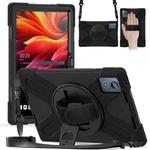 For Lenovo Tab K11 Plus Rotatable Holder Silicone Hybrid PC Tablet Case with Shoulder Strap(Black)