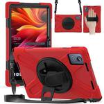 For Lenovo Tab K11 Plus Rotatable Holder Silicone Hybrid PC Tablet Case with Shoulder Strap(Red)