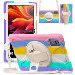 For Lenovo Tab K11 Plus Rotatable Holder Silicone Hybrid PC Tablet Case with Shoulder Strap(Colorful Pink)