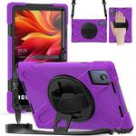 For Lenovo Tab K11 Plus Rotatable Holder Silicone Hybrid PC Tablet Case with Shoulder Strap(Purple)