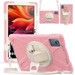 For Lenovo Tab K11 Plus Rotatable Holder Silicone Hybrid PC Tablet Case with Shoulder Strap(Pink)