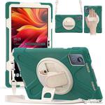 For Lenovo Tab K11 Plus Rotatable Holder Silicone Hybrid PC Tablet Case with Shoulder Strap(Emerald Green)