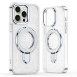 For iPhone 16 Pro Glitter Ring Holder MagSafe Phone Case(White)