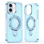 For iPhone 16 Plus Glitter Ring Holder MagSafe Phone Case(Blue)