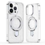 For iPhone 15 Pro Glitter Ring Holder MagSafe Phone Case(White)