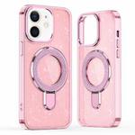 For iPhone 12 / 12 Pro Glitter Ring Holder MagSafe Phone Case(Pink)