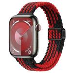 For Apple Watch SE 2023 44mm Slim Magnetic Buckle Nylon Braided Watch Band(Z Pattern Black Red)