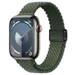 For Apple Watch SE 2023 44mm Slim Magnetic Buckle Nylon Braided Watch Band(Dark Olive Green)