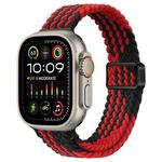 For Apple Watch Ultra 2 49mm Slim Magnetic Buckle Nylon Braided Watch Band(Z Pattern Black Red)