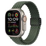 For Apple Watch Ultra 2 49mm Slim Magnetic Buckle Nylon Braided Watch Band(Dark Olive Green)