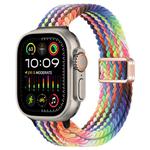 For Apple Watch Ultra 2 49mm Slim Magnetic Buckle Nylon Braided Watch Band(Radiant New Rainbow)