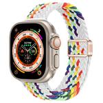 For Apple Watch Ultra 49mm Slim Magnetic Buckle Nylon Braided Watch Band(Z Pattern White Rainbow)