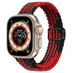 For Apple Watch Ultra 49mm Slim Magnetic Buckle Nylon Braided Watch Band(Z Pattern Black Red)