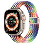 For Apple Watch Ultra 49mm Slim Magnetic Buckle Nylon Braided Watch Band(Radiant New Rainbow)