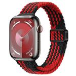 For Apple Watch SE 2022 44mm Slim Magnetic Buckle Nylon Braided Watch Band(Z Pattern Black Red)