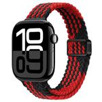 For Apple Watch Series 10 42mm Slim Magnetic Buckle Nylon Braided Watch Band(Z Pattern Black Red)