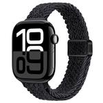 For Apple Watch Series 10 46mm Slim Magnetic Buckle Nylon Braided Watch Band(Black Grey)