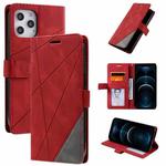 For iPhone 12 Pro Max Skin Feel Splicing Horizontal Flip Leather Case with Holder & Card Slots & Wallet & Photo Frame(Red)