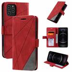 For iPhone 12 / 12 Pro Skin Feel Splicing Horizontal Flip Leather Case with Holder & Card Slots & Wallet & Photo Frame(Red)