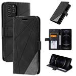 For iPhone 12 / 12 Pro Skin Feel Splicing Horizontal Flip Leather Case with Holder & Card Slots & Wallet & Photo Frame(Black)