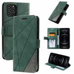 For iPhone 12 / 12 Pro Skin Feel Splicing Horizontal Flip Leather Case with Holder & Card Slots & Wallet & Photo Frame(Green)