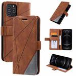 For iPhone 12 / 12 Pro Skin Feel Splicing Horizontal Flip Leather Case with Holder & Card Slots & Wallet & Photo Frame(Brown)