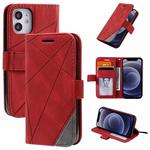 For iPhone 12 mini Skin Feel Splicing Horizontal Flip Leather Case with Holder & Card Slots & Wallet & Photo Frame(Red)