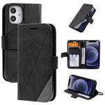 For iPhone 12 mini Skin Feel Splicing Horizontal Flip Leather Case with Holder & Card Slots & Wallet & Photo Frame(Black)