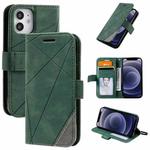 For iPhone 12 mini Skin Feel Splicing Horizontal Flip Leather Case with Holder & Card Slots & Wallet & Photo Frame(Green)