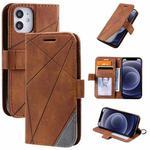 For iPhone 12 mini Skin Feel Splicing Horizontal Flip Leather Case with Holder & Card Slots & Wallet & Photo Frame(Brown)