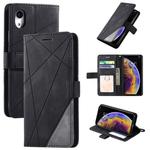 For iPhone XR Skin Feel Splicing Horizontal Flip Leather Case with Holder & Card Slots & Wallet & Photo Frame(Black)